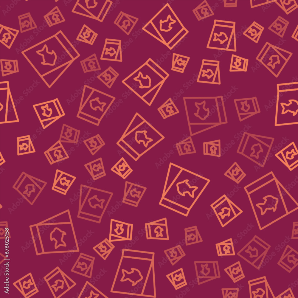 Brown line Food for fish icon isolated seamless pattern on red background. Vector Brown line Food for fish icon isolated seamless pattern on red background. Vector