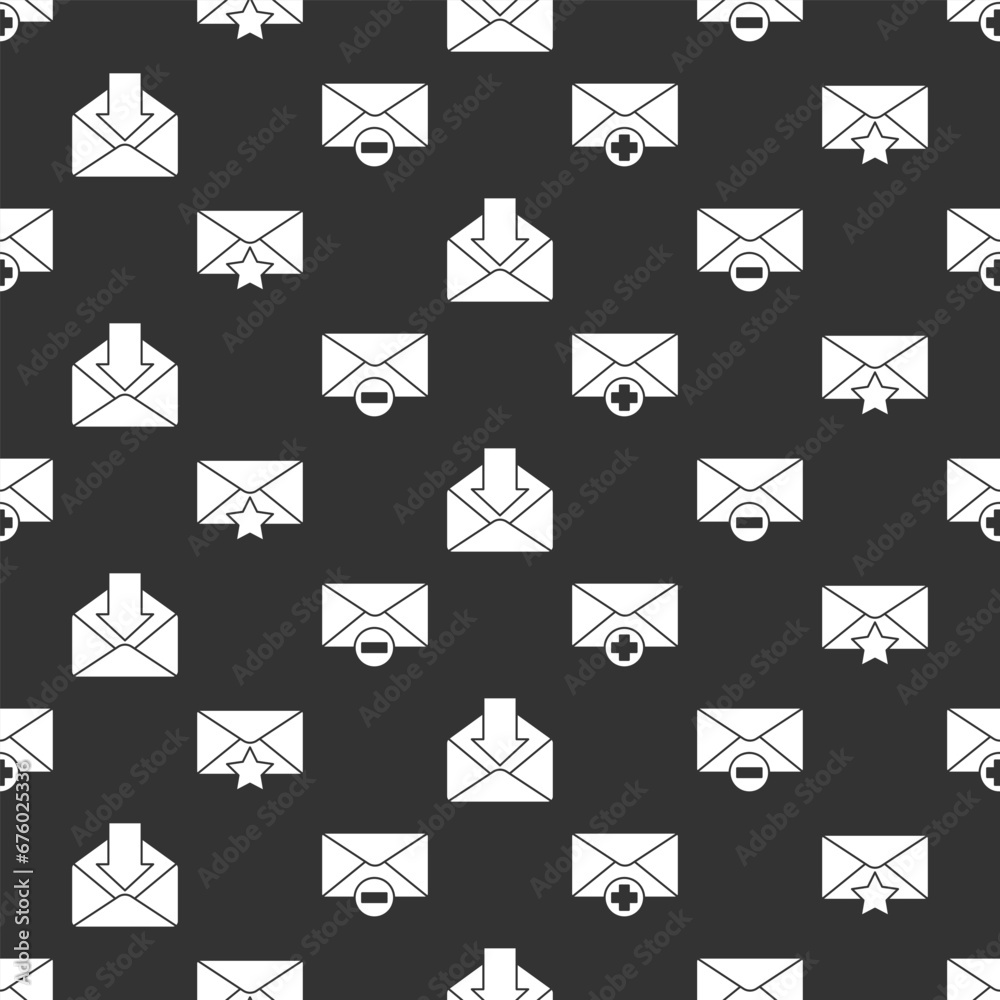 Set Received message concept, Envelope with star, Envelope and Delete envelope on seamless pattern. Vector Set Received message concept, Envelope with star, Envelope and Delete envelope on seamless pattern. Vector