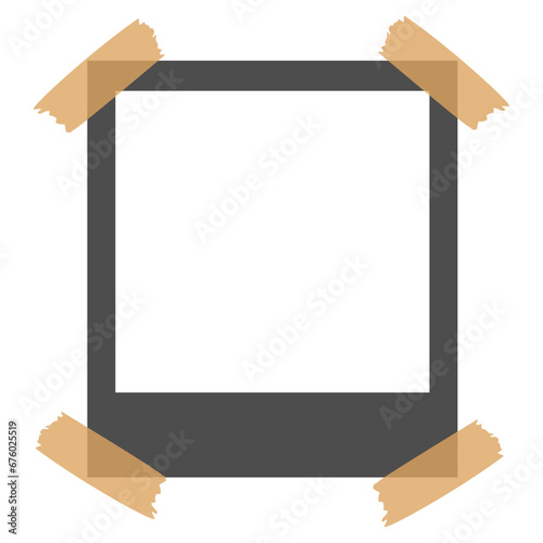 Blank polaroid photo frame with sticky tape isolated on white paper background