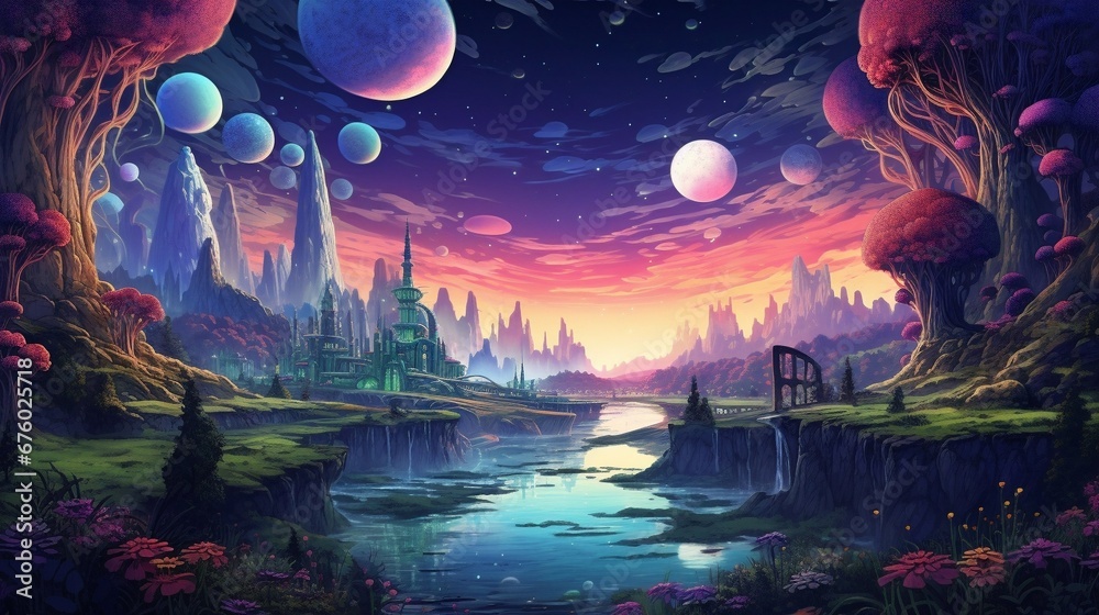 Surreal Alien Landscapes.  Generated with AI.