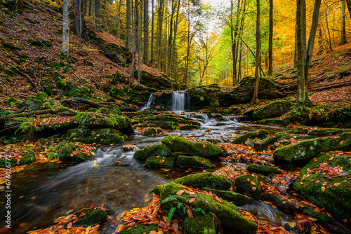 Εκτύπωση καμβά Jeseníky waterfalls, autumn, water, mountains, forest, trees, landscape, autumn,