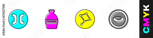 Set Pisces zodiac, Bottle of water, Great Bear constellation and Medallion with eye icon. Vector