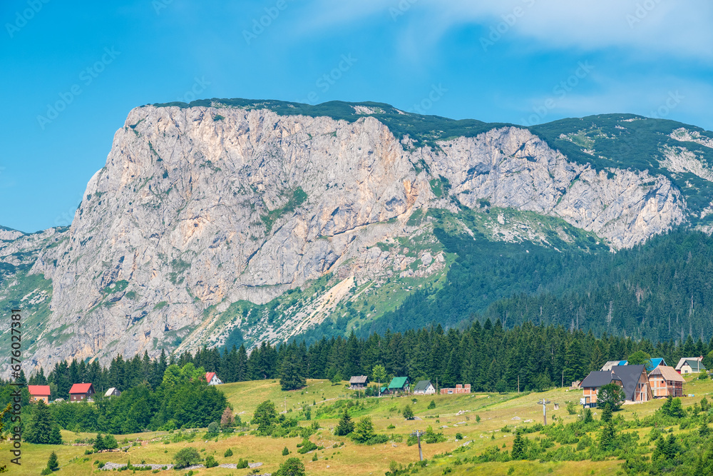 Mountains and houses in Zabljak. Montenegro