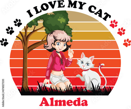 Almeda Is My Cute Cat, Cat name t-shirt Design photo
