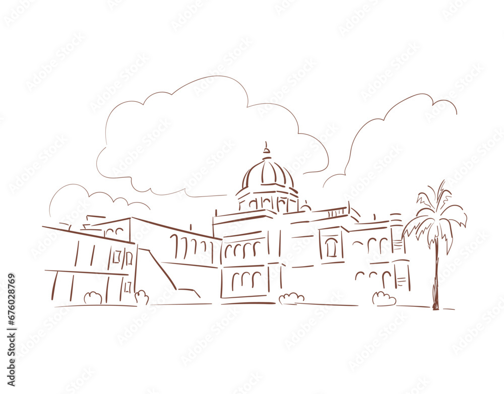 Cooch behar palace West Bengal India vector sketch city illustration line art sketch simple