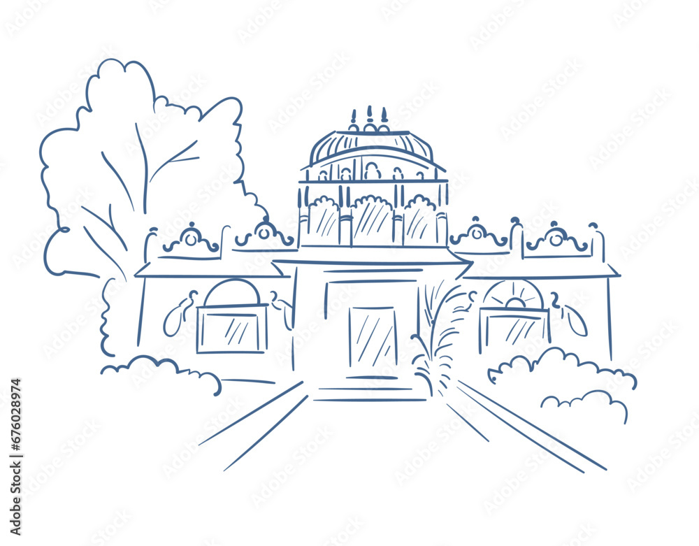 ISKCON Temple Pandharpur India religion institution vector sketch city illustration line art sketch simple