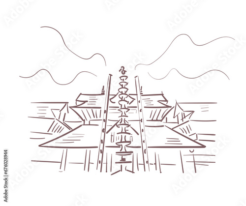 Guruvayur Temple Hindu temple Guruvayurappan Vishnu Kerala India religion institution vector sketch city illustration line art sketch simple