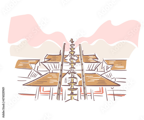 Guruvayur Temple Hindu temple Guruvayurappan Vishnu Kerala India religion institution vector sketch city illustration line art sketch simple