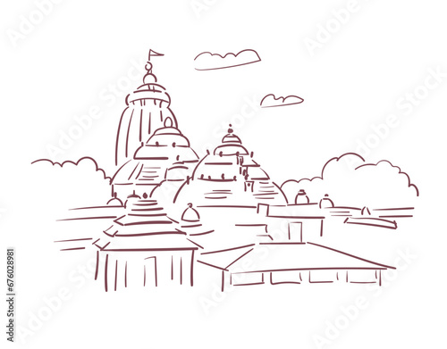Jagannath Temple Hindu temple Jagannath Vishnu Puri India religion institution vector sketch city illustration line art sketch simple
