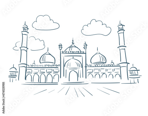 Jama Masjid Agra Uttar Pradesh India religion institution vector sketch city illustration line art sketch simple