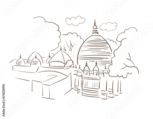Kamakhya Temple Guwahati Assam India religion institution vector sketch city illustration line art sketch simple