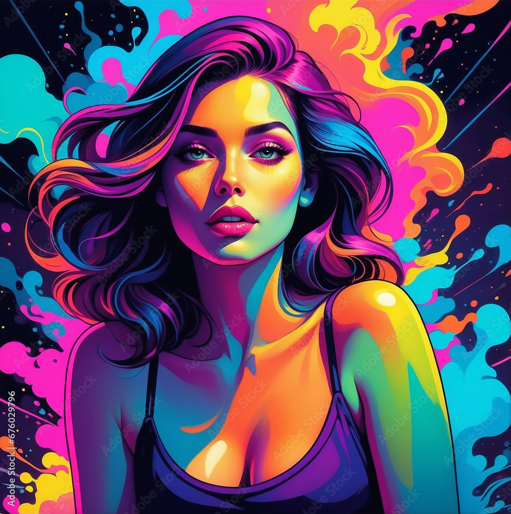 abstract Illustration of a woman in neon colors abstract Illustration of a woman in neon colors
