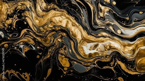Abstract marble marbled ink painted painting texture luxury background banner - Black waves swirls gold painted splashes. Decor concept. Real estate concept. Art concept.