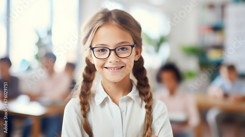 Portrait of smiling student in a class at elementary school