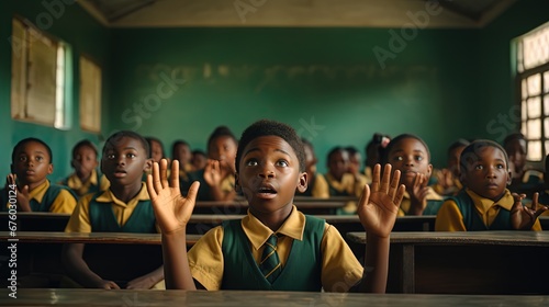 young African children at school classroom, generative Ai