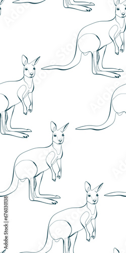 kangaroo nature wildlife artistic seamless ink vector one line pattern hand drawn
