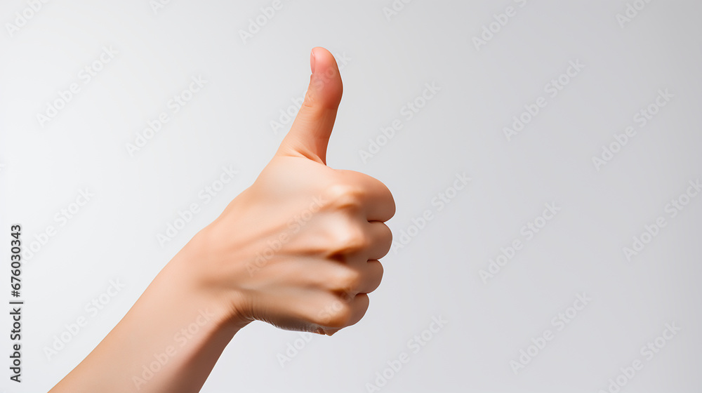 Woman hand Finger snap isolated, thumbs up 