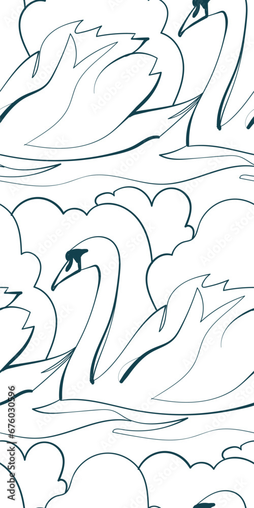 swan bird nature wildlife artistic seamless ink vector one line pattern hand drawn swan bird nature wildlife artistic seamless ink vector one line pattern hand drawn