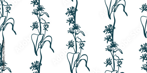 Linden plant nature artistic seamless ink vector one line pattern hand drawn