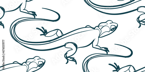lizard nature wildlife artistic seamless ink vector one line pattern hand drawn