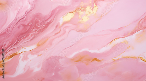 Delicate pink marble background with gold brushstrokes
