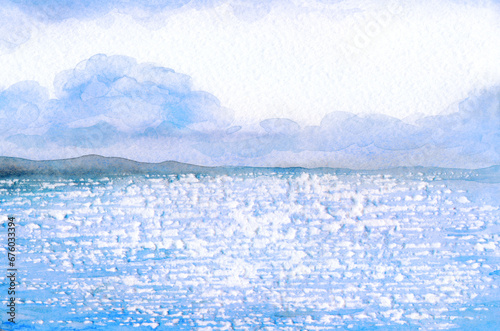 The sky over the sea. Watercolor landscape
