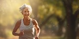 Senior woman going for a run. Woman runs in the summer