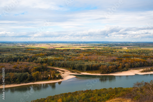 Danube River, Donau river near Hainburg an der Donau, beautiful autumn landscape, Austria