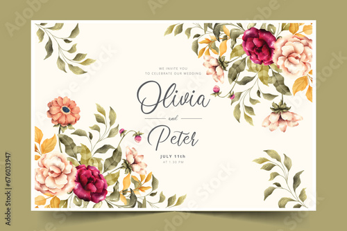 wedding invitation with romantic flowers design vector illustration