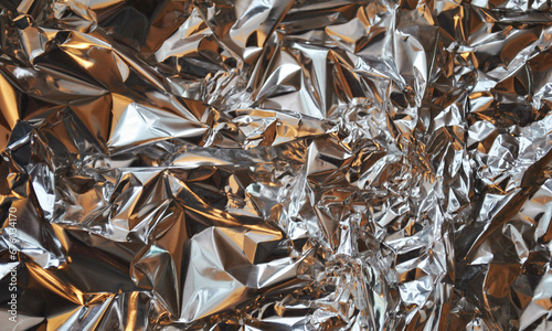 Silver foil background with light reflections. Silver textured wall.