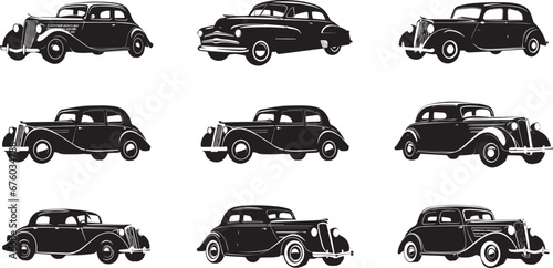 Vintage hand drawn logo design illustration of an old car, capturing the nostalgia and classic charm of automotive history