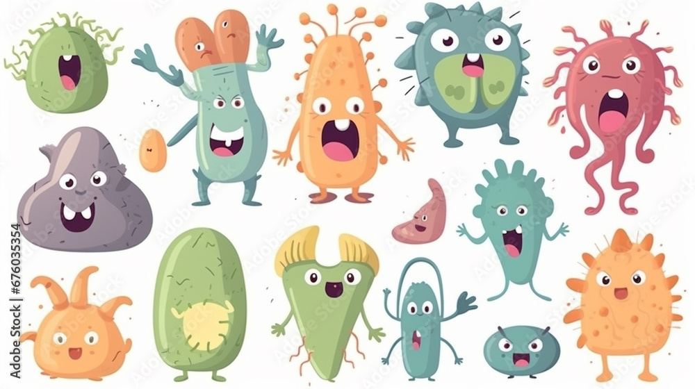 Naklejka premium A group of microbes and viruses. AI Generated