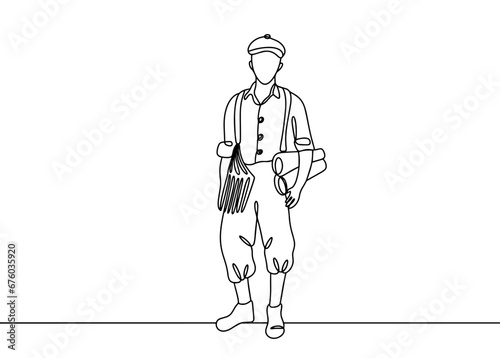 Canvas Print Newspaper delivery guy. Newspaper. One line