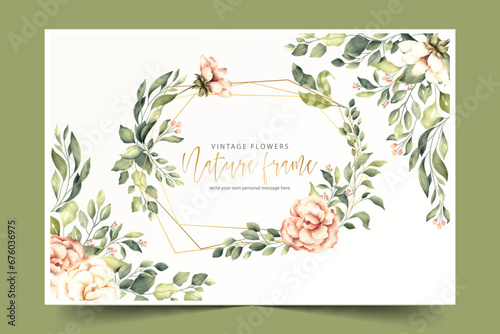 vintage nature background with golden frame vector design illustration