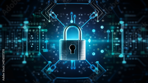 Lock Icon indicating Protecting Data with Cybersecurity. Privacy concepts, Internet and Network Security.