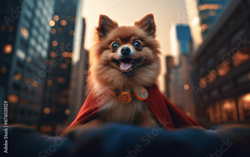Pomeranian Protector: A Furry Superhero in the City.