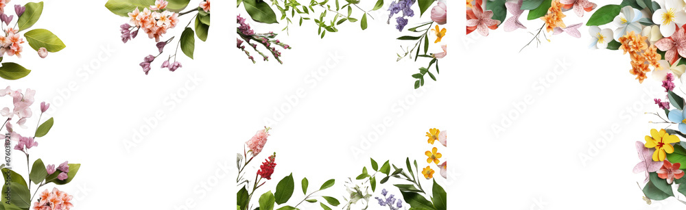 beautiful floral and leaves frame overlay for design png set file