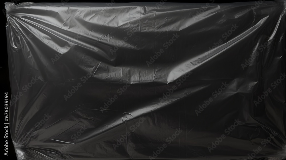 Genuine polyethylene texture on black background. Crumpled packaging Genuine polyethylene texture on black background. Crumpled packaging