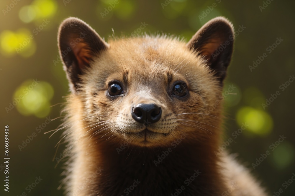 Obraz premium cute beech marten kit portrait in summer. ai generative