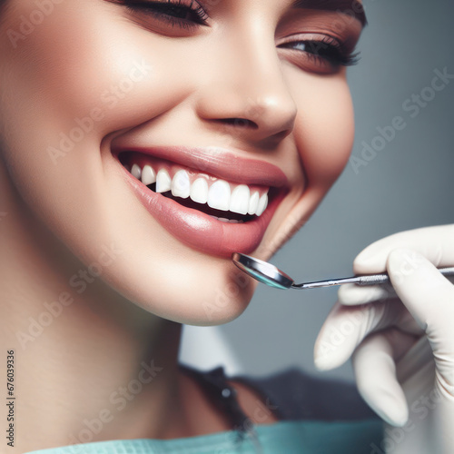 Dental care, beautiful smile of healthy woman, white teeth coloseup, dentist tooth whitening. ai generative