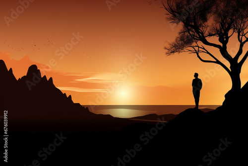 A man against the backdrop of a bright sunset. AI Generated