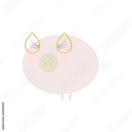 Childish style illustration with cute pig. Farm animal. Pig in flat style.