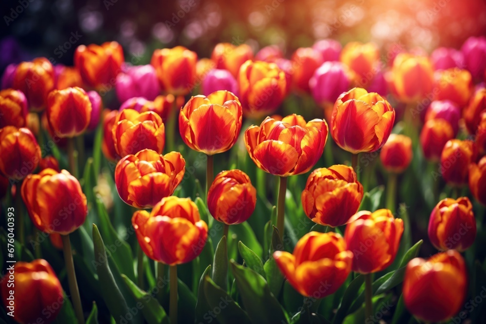 vibrant tulips, spring theme backdrop. ai generative vibrant tulips, spring theme backdrop. ai generative