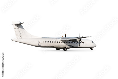 White passenger turboprop aircraft isolated