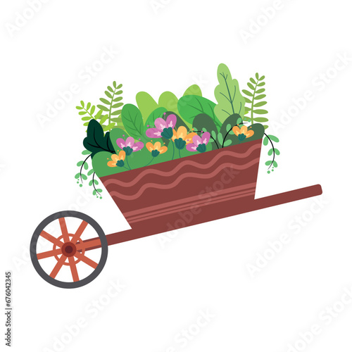 Isolated colored wheelbarrow with flowers and plants icon Vector