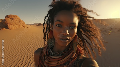 indigenous woman from africa taking a selfie photo