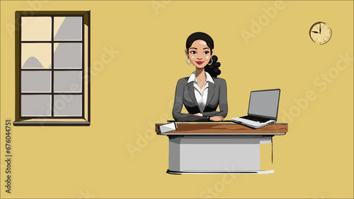 Business woman working on laptop.