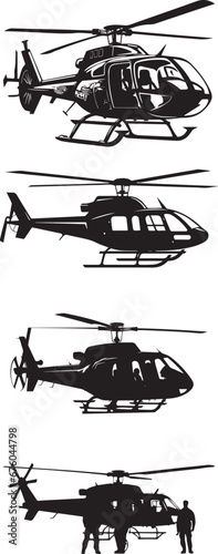 Helicopter Silhouettes Clipart Bundle, Different Types of Military Helicopters Vector Set