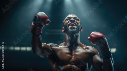 Close-up Bliss: African Boxer Revels in Success © Andrii 