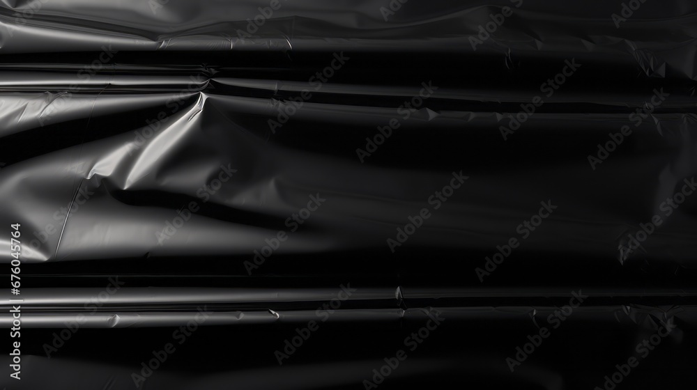 Realistic polyethylene texture on black background. Folded packaging